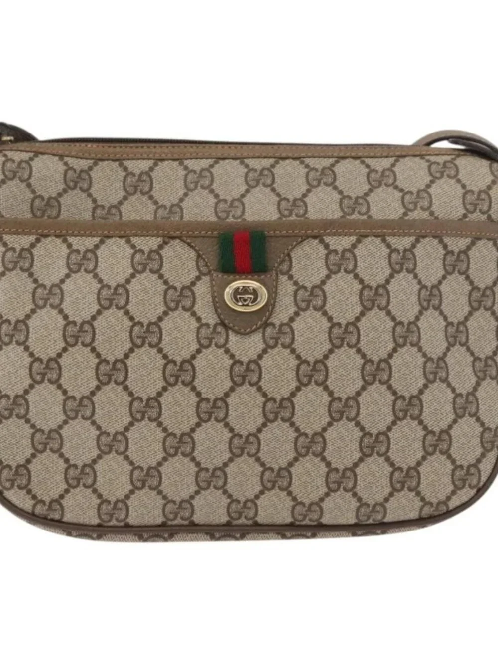 GUCCI GG Supreme Web Sherry Line Bag PVC Beige Gold 89 02 077 Auth